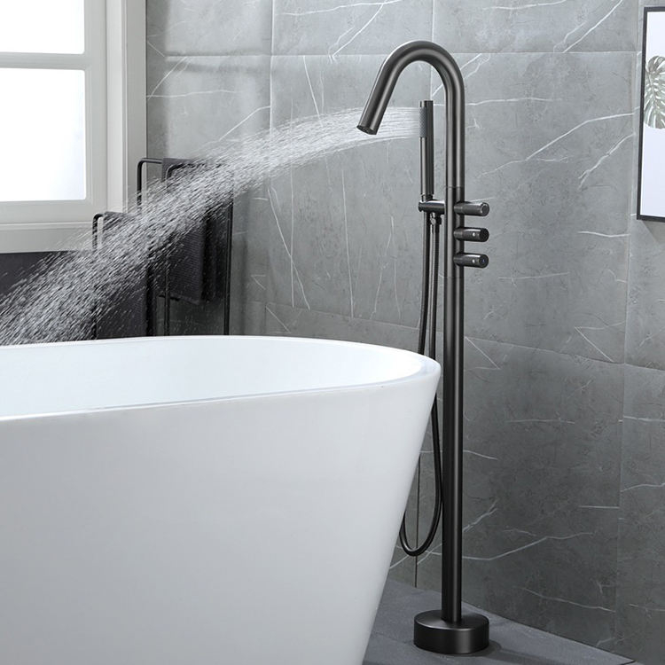 Black Brass Freestanding Bathtub Faucet Mixer