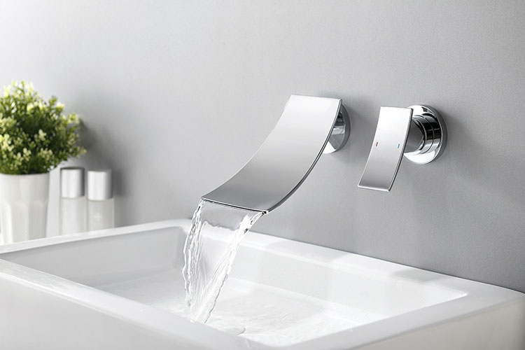 Single Handle Wall Mounted 2 Holes Waterfall Bathroom Conceal Basin Faucet