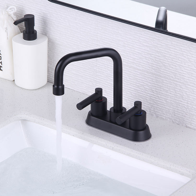 Kaiping Manufacturer Black Dual Handle 4 inch Centerset Bathroom Vanity Faucet with Drain Assembly