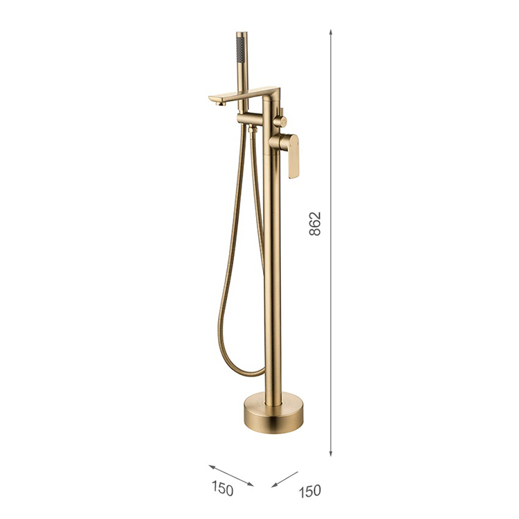 Bathroom Brass Tub Filler Floor Mounted Free Standing Freestanding Bathtub Faucet Gold