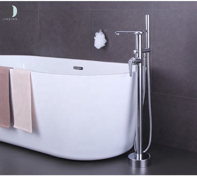 Brass Floor Mounted Standing Bath Tub Filler Freestanding Bathtub Mixer Faucet