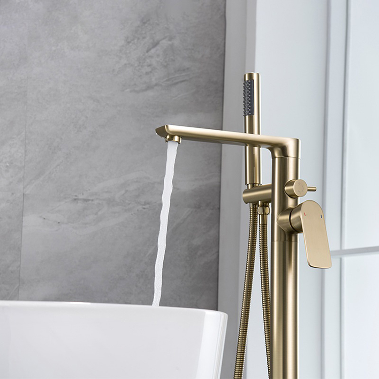 Bathroom Brass Tub Filler Floor Mounted Free Standing Freestanding Bathtub Faucet Gold