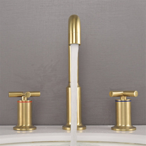 Brass Brushed Gold Double Cross Handle 3 Hole Widespread Bathroom Split Wash Basin Sink Faucet