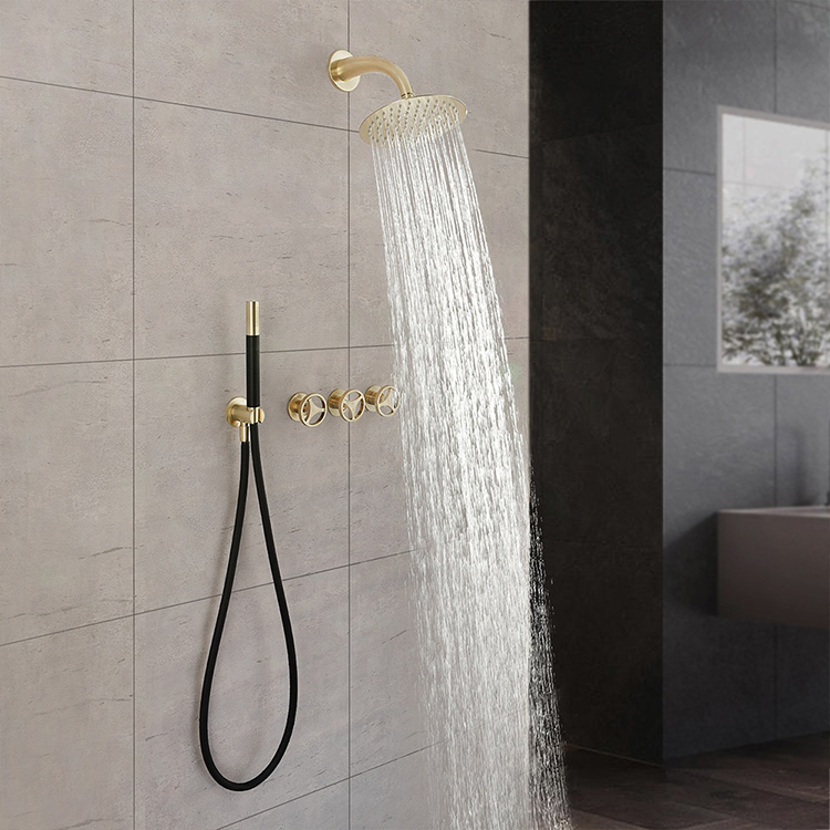 Gold Black Concealed Shower Systems Wall Mount Shower Mixer Set