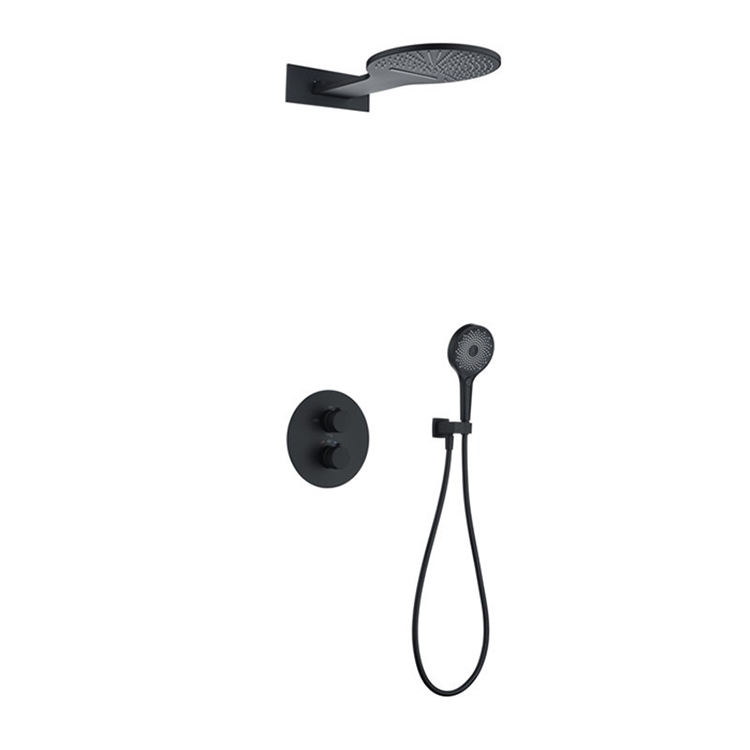 Matte Black In Wall Mounted Thermostatic Bathroom Concealed Handheld Shower Set