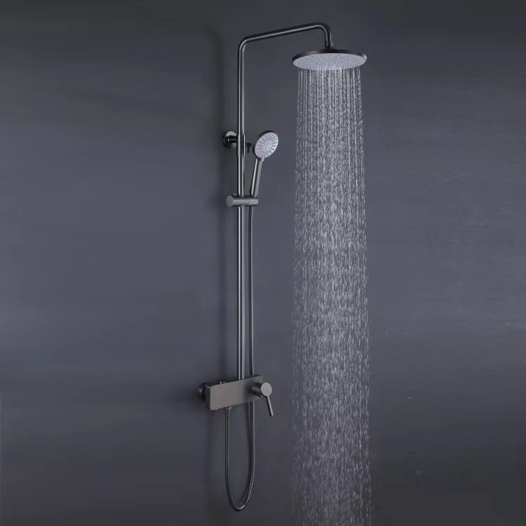 Brushed Gold Wall Mounted Exposed Hot and Cold Rain Fall Bath & Shower Faucets Shower System Sets