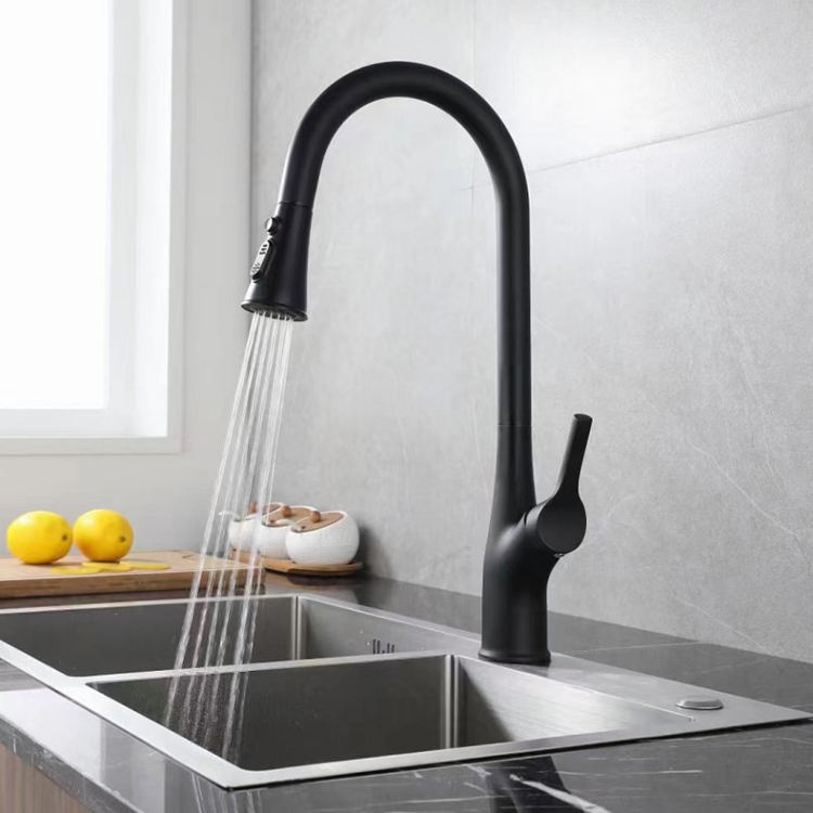 Deck Mounted Single Lever Kitchen Sink Mixer Faucet Pull Down