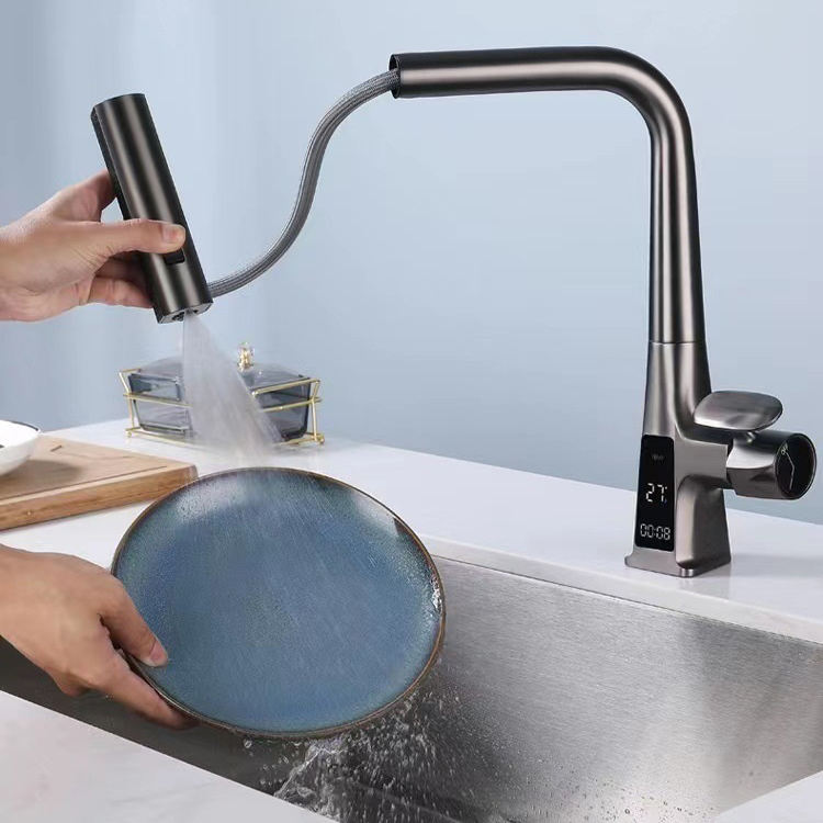 360 Rotatable Pull Out Waterfall Kitchen Faucets with Sprayer