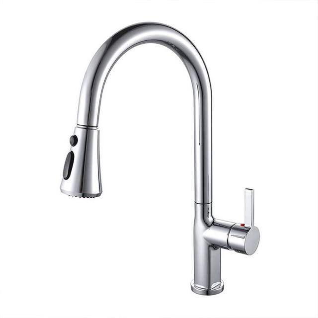 Deck Mounted Chrome Retractable Pull Down Kitchen Sink Faucet Tap Mixer