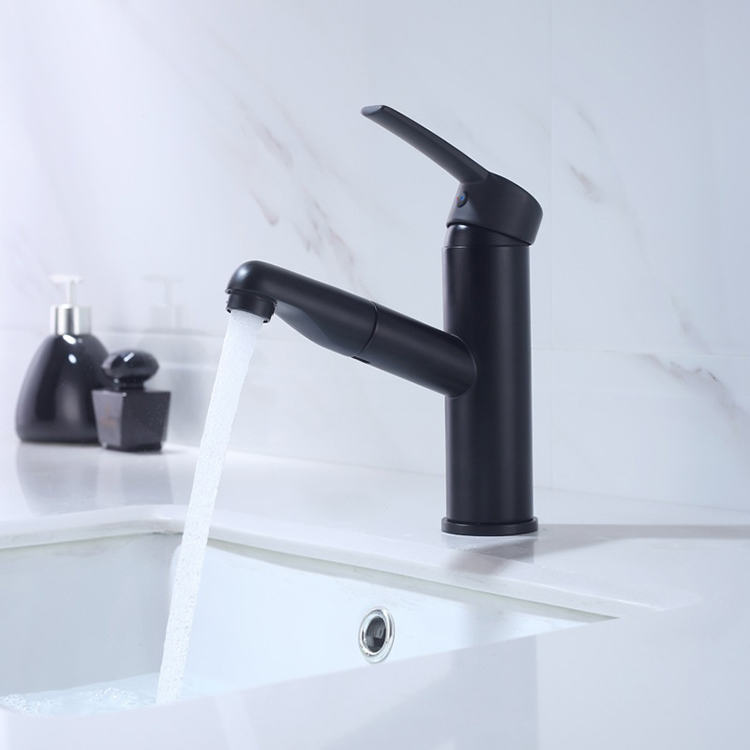 Single Hole Pull Out Bathroom Basin SInk Faucet with Sprayer