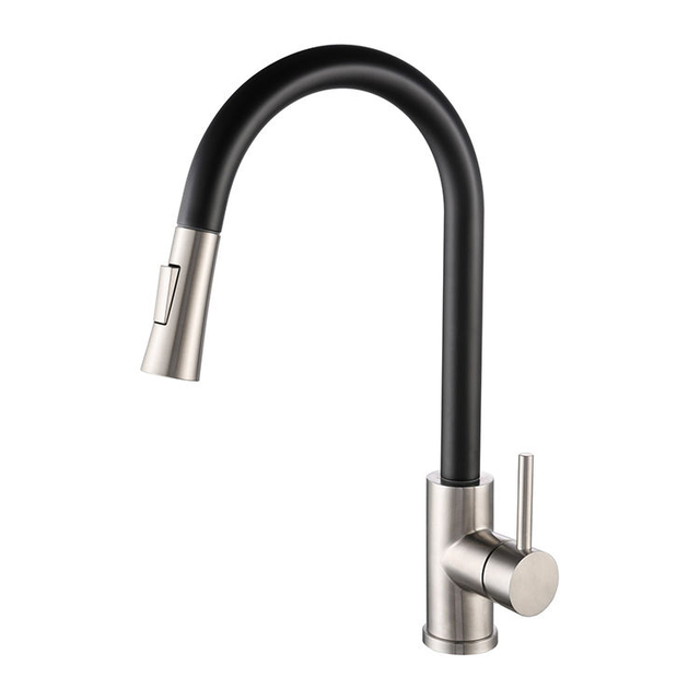 Deck Mounted Single Handle Stainless Steel Black Kitchen Faucet Mixer Tap Pull Down