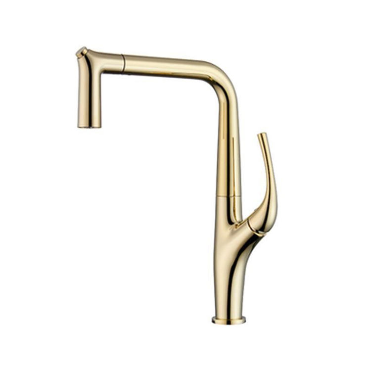 Black Gold Deck Mounted Single Lever Pull Out Kitchen Mixer Faucet