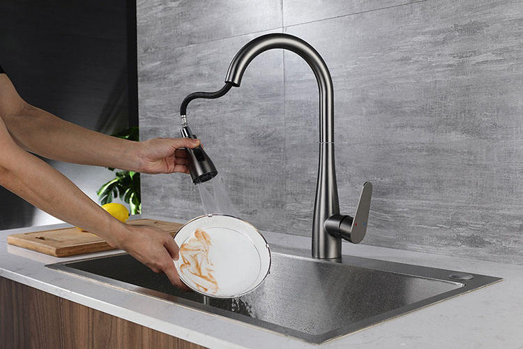 stainless steel 304 sus deck mounted pull out kitchen faucet pull down kitchen tap