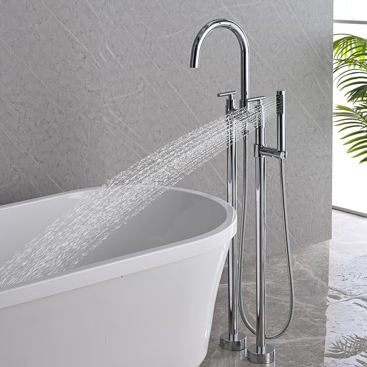 Two Handles Freestanding Tub Filler Floor Mounted Bathtub Faucets