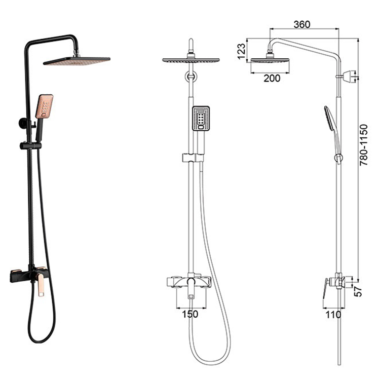 Three Function Hot and Cold Rainfall Shower Mixer Set Bathroom