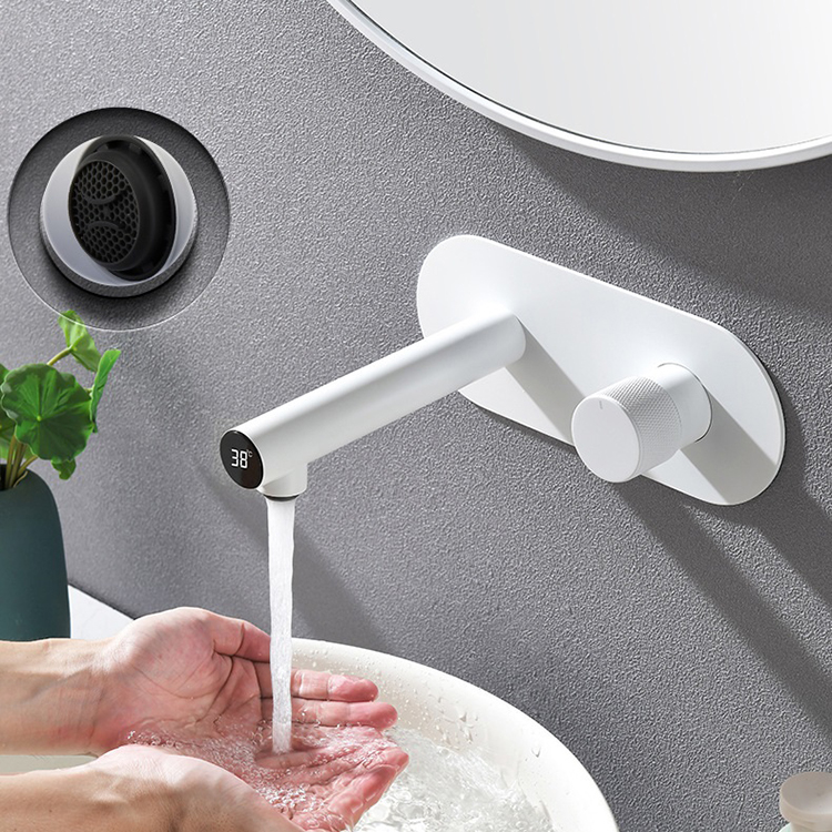 White In Wall Mounted Concealed Bathroom Digital Basin Faucet Mixer Tap