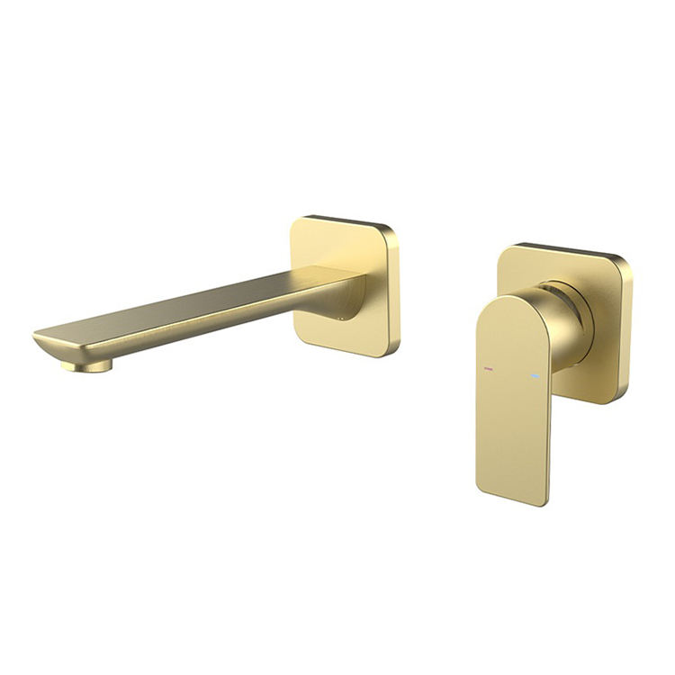 2 Holes Bathroom Brass Luxury Wall Mount Concealed Basin Mixer Faucet