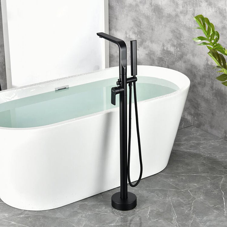 Brass Roman Tub Filler Floor Standing Freestanding Bathtub Faucet Black