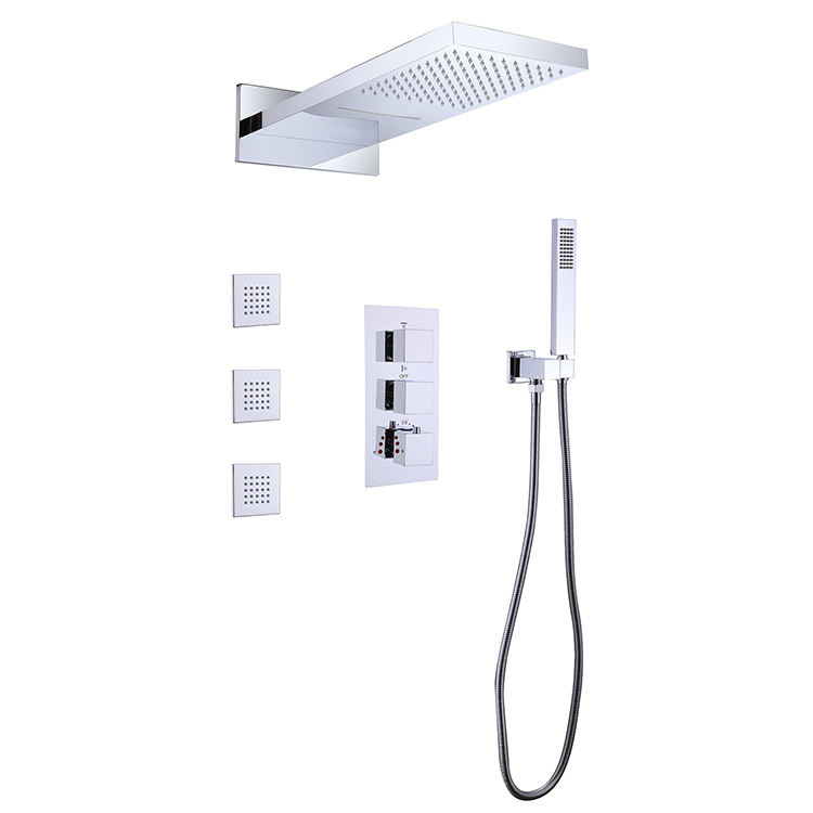 Bathroom Concealed Hidden Brass Rainfall Shower System Set Thermostatic