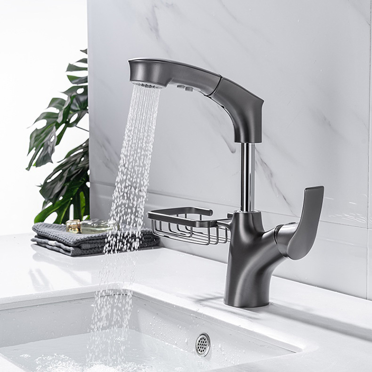 Wash basin faucet gun gray pull down bathroom taps bathroom faucet with pull out sprayer