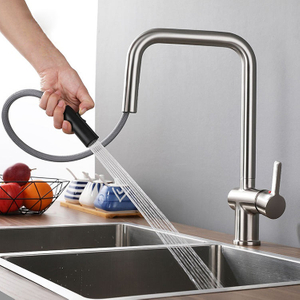 Square Arc Hot and Cold Kitchen Faucet with Pull Down Sprayer