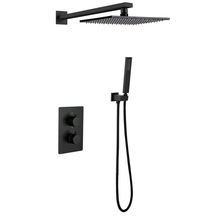 China Factory Wall Mounted Three Function Thermostatic Black Concealed Shower Faucet Set
