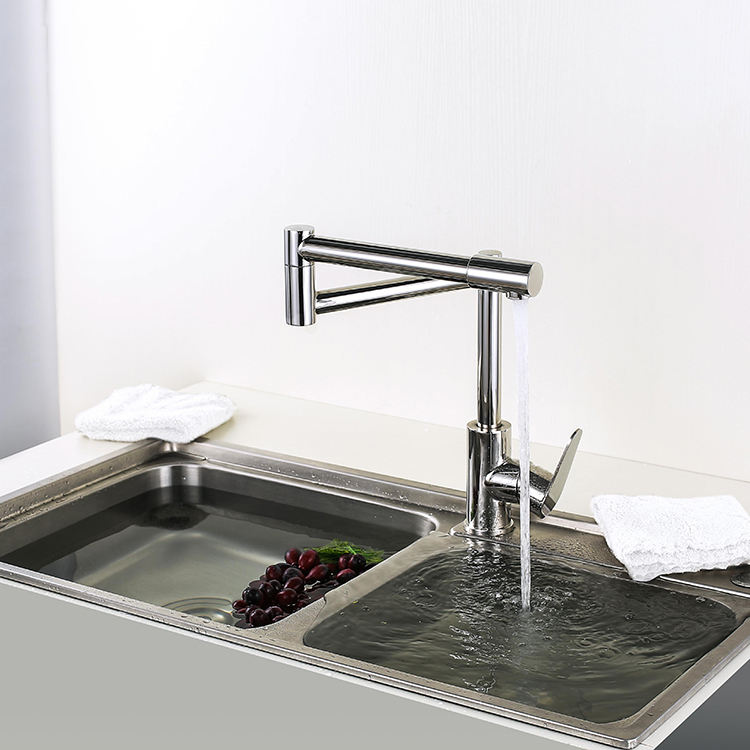 Brushed Nickel Single Handle Stainless Steel Folding Flexible Kitchen Faucet Water Tap