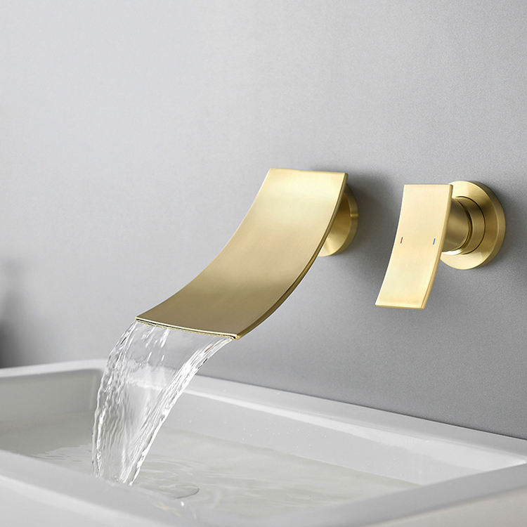 Hot and Cold Water Brass Wall Mount Concealed Waterfall Bathroom Basin Sink Faucet