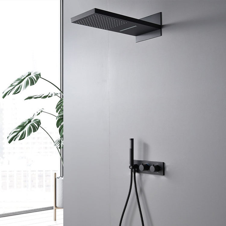 Bathroom Black Thermostatic Hidden Shower System Set