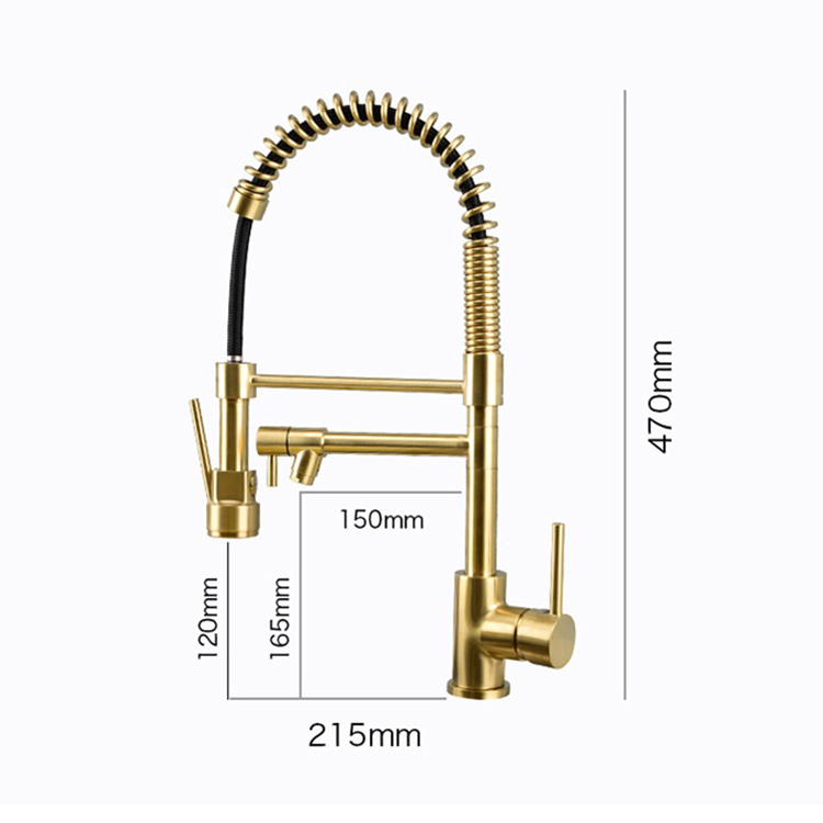 Brass Black Pull Out Semi Pro Spring Kitchen Faucet Mixer with Flexible Spout