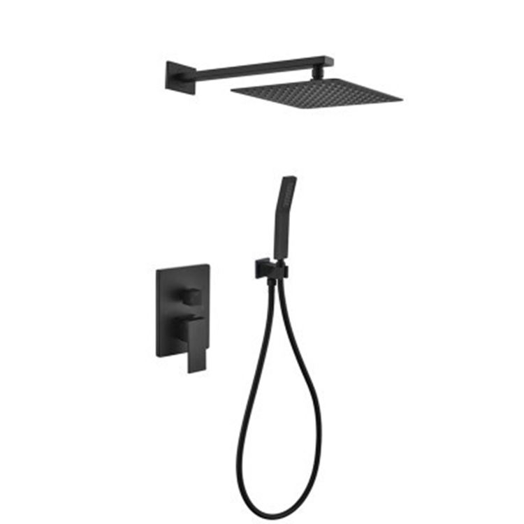 Bathroom Black Wall Mounted Concealed Hidden Rain Shower Faucet Mixer Set