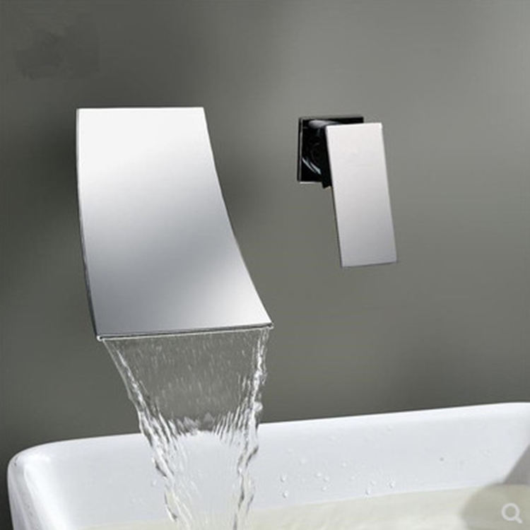 Hot and Cold Water Brass Wall Mount Concealed Waterfall Bathroom Basin Sink Faucet