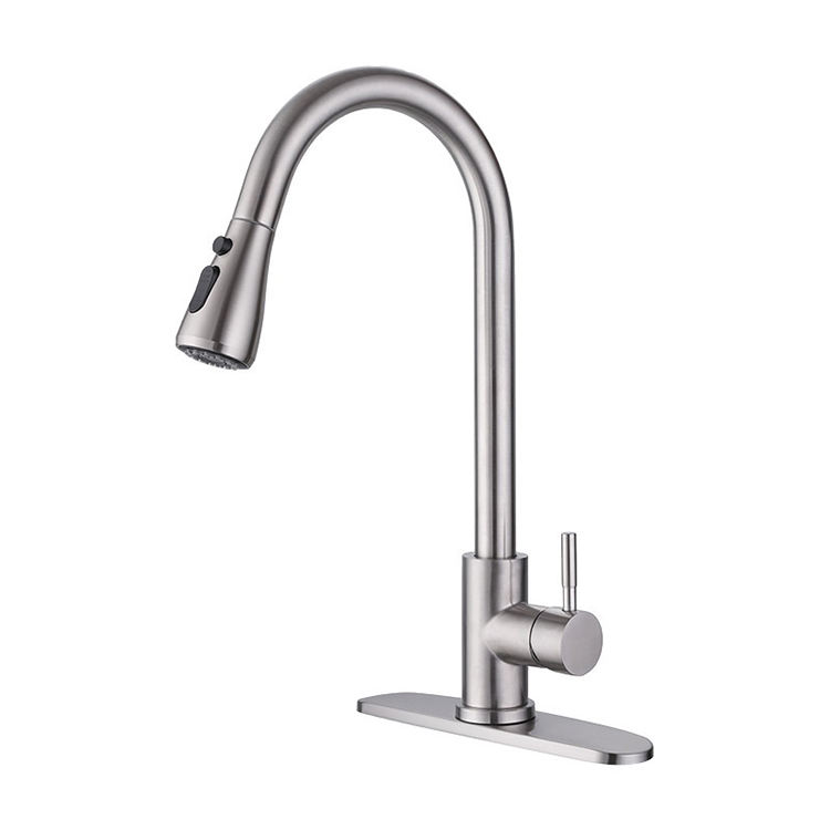 Stainless Steel 360 Degree Swivel Pull Down Kitchen Faucet with Deck Plate
