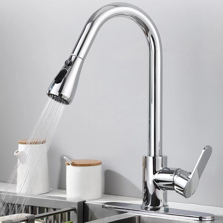 Stainless Steel 360 Degree Swivel Pull Down Kitchen Faucet with Deck Plate