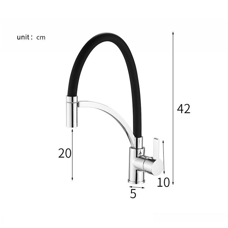 Chrome Black Color Hot Cold Water Function Deck Mounted Silicon Flexible Hose Brass Kitchen Faucet Sink Tap