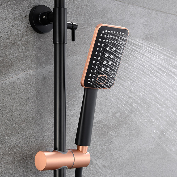 Black Rose Gold 3 Way Exposed Shower System Mixer Set Bathroom