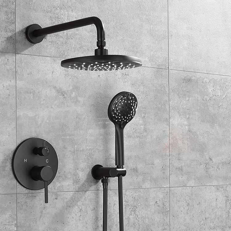 Modern Wall Mounted Concealed Black Bathroom Rainfall Shower Faucet Set