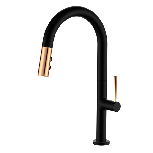 Single Handle Hot Cold Water Function Brass Black Pull Down Water Faucet Kitchen Tap