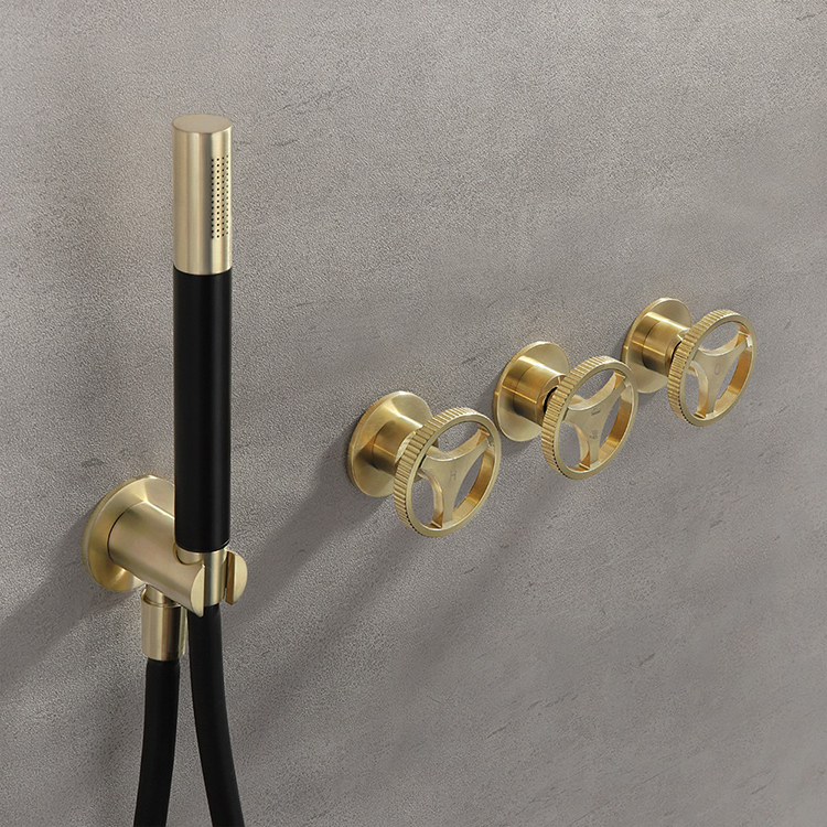 Gold Black Concealed Shower Systems Wall Mount Shower Mixer Set