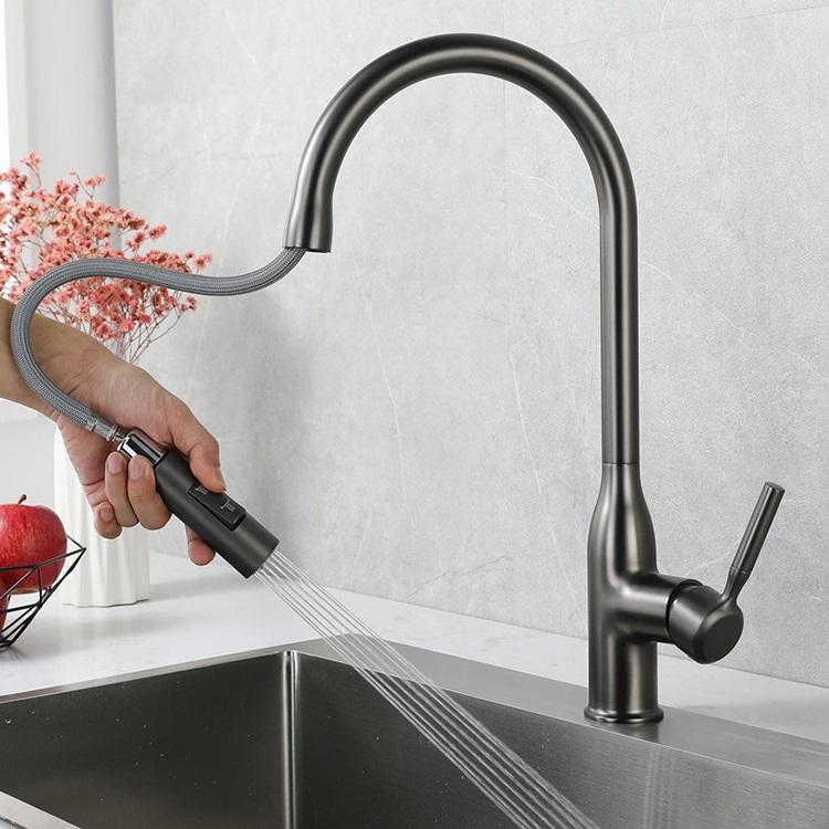 Modern Design Deck Mounted Hot Cold Water Function Kitchen Faucet Stainless Steel