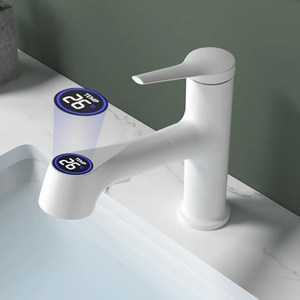 Deck Mounted Bathroom Sink Faucet Digital Display Pull Out Basin Faucet Tap