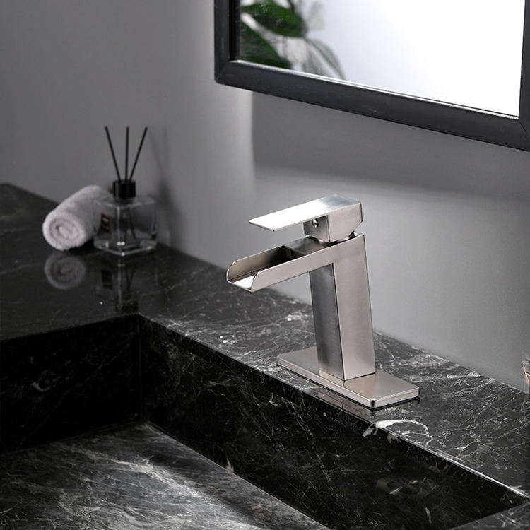 304 Stainless Steel Waterfall Bathroom Vanity Basin Sink Faucet