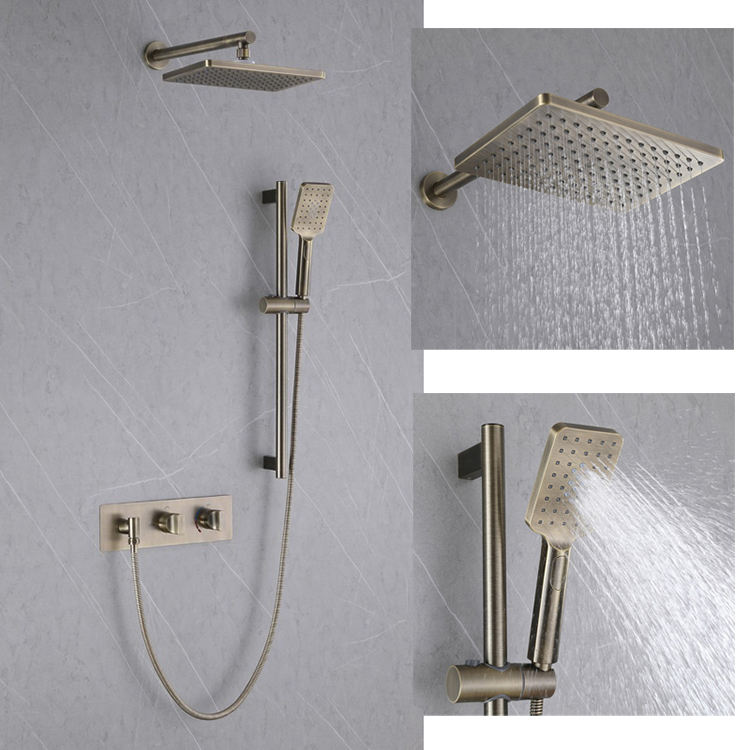Brushed Gold Concealed Hidden Built In Wall Shower System Set Bathroom with Rough-in Valve