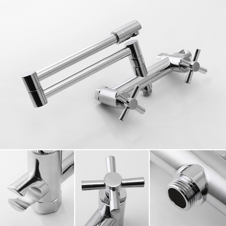 Hot and Cold 2 Handle Wall-Mounted Kitchen Pot Filler Folding Kitchen Faucet Mixer with Sprayer
