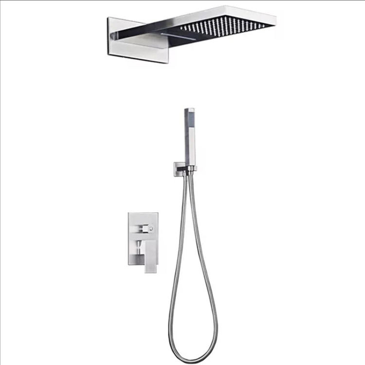 Brass Black Chrome Bathroom Concealed Waterfall Rain Shower System Set