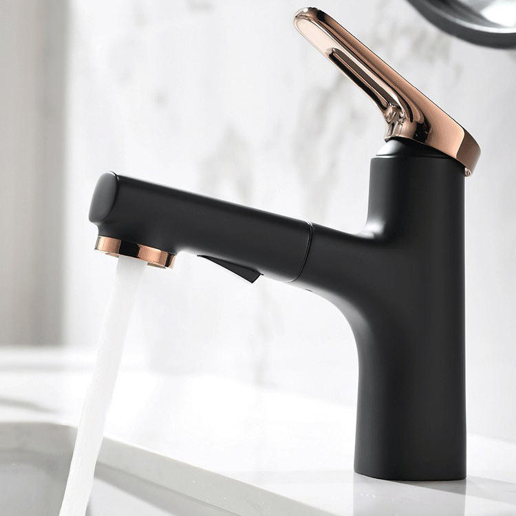 Single Hole 2 Modes Bathroom Vanity Faucet Black Pull Out Basin Mixer Faucet