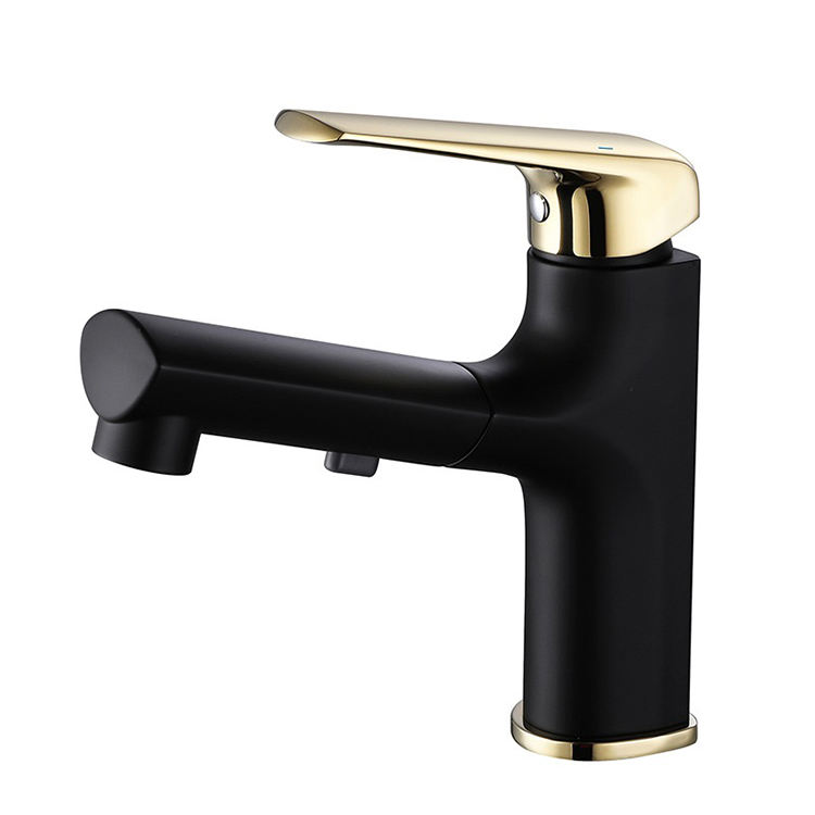 Deck Mounted Single Lever Black Pull Out Bathroom Wash Basin Sink Faucet