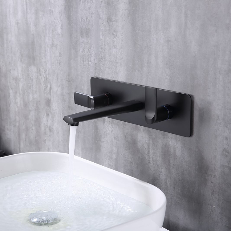 Double Handle 3 Hole Wall Mounted Basin Sink Faucet for Bathroom
