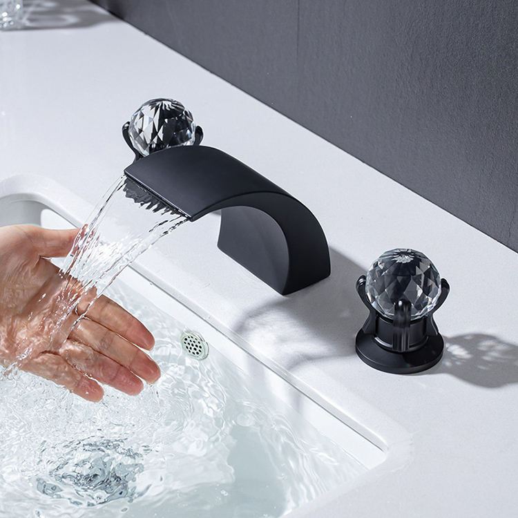 Bathroom Sink Faucet 3 Holes 2 Crystal Handle Widespread Wash Basin Mixer Tap