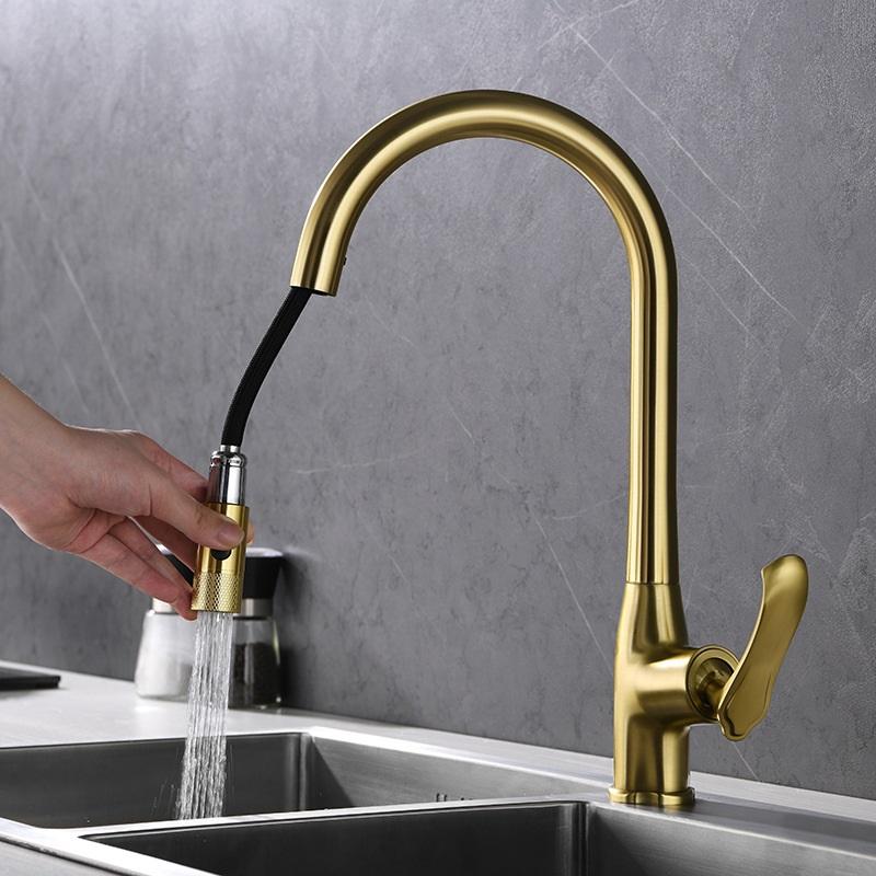 360 Degree Rotating Kitchen Sink Faucet Mixer Pull Down Gold